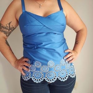 Ann Taylor Loft embroidered blue tank top size 6